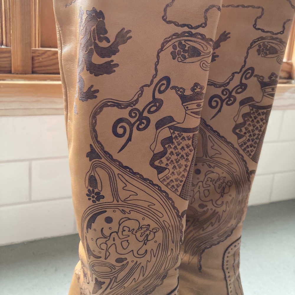Anthropologie Tan Embroidered Leather Knee-High Heeled Boots - Picture 11 of 11